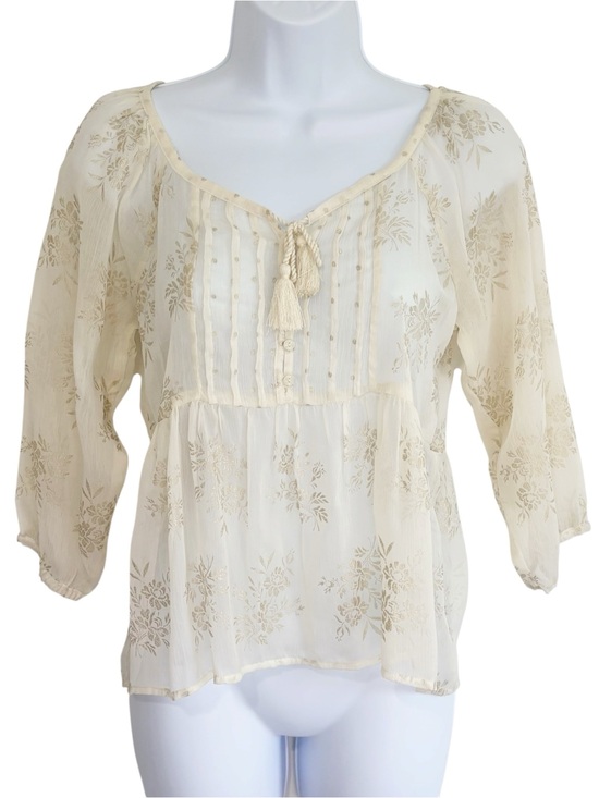 Abercrombie & Fitch Tops - ABERCROMBIE & FITCH Ivory Sheer Babydoll Peasant Blouse Gold Metallic XS